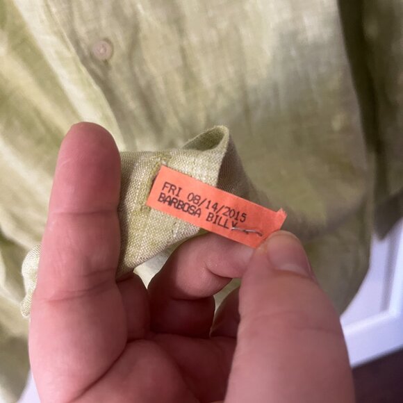 Toscano 100% Linen Light Green Button Down Shirt Men's XXL Vacation Resortwear - Picture 7 of 9